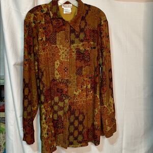 Tall Girl M earth tone longer style blouse NWT